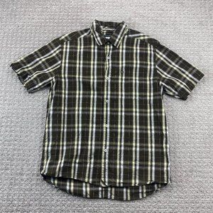 QUICKSILVER Shirt Men Small S Brown Yellow Plaid Button Up Short Sleeve Casual
